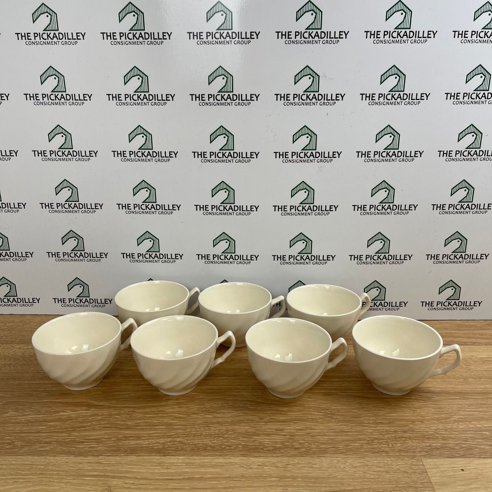 Vintage Johnson Brothers Cream Swirl Tea Cups Set of 7 Embossed Ceramic